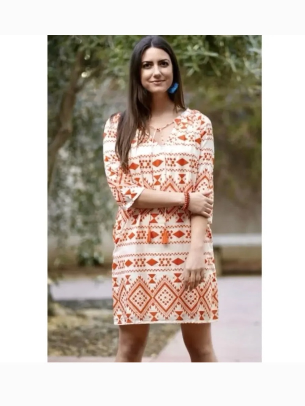 Dolma Phoebe Dress XL Orange White Print 100% Cotton Gauze Pockets Boho Summer